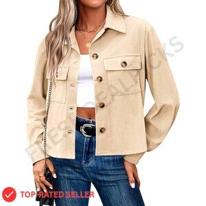 Corduroy Cropped Shacket Button Down Jacket Loose Fit Casual Chic Fall